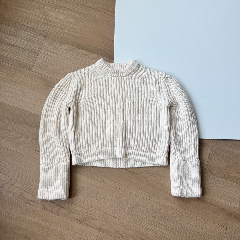 J.Crew Re-Imagined Shaker Stitch Cropped Cotton Sweater Cream Small Knit